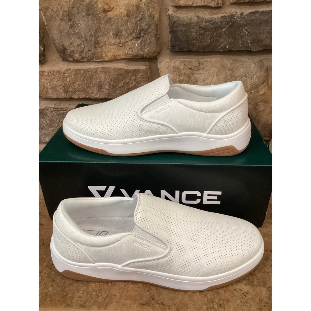 Vance Townes Mens White Perforated Slip On Sneakers Tru Comfort System Size 10.5